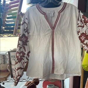 Calypso St. Barth White Blouse with Brown Embroidery